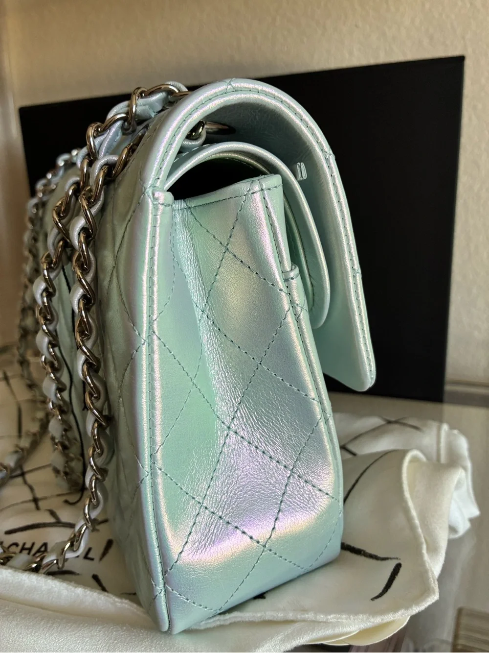 CHANEL Classic Flap Medium Quilted Shoulder Bag Iridescent Ice - RARE